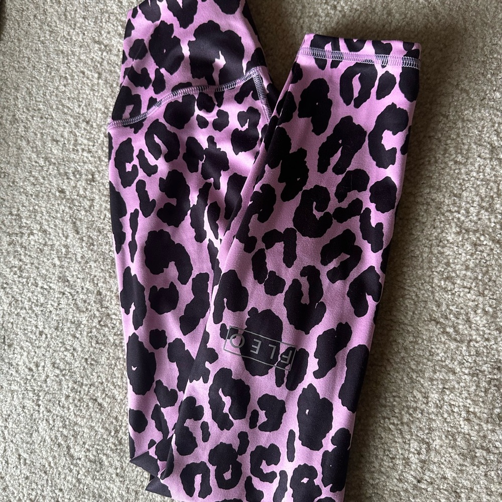 Fleo Pink and Black Leopard Print High-Waist Leggings - Picture 3 of 5